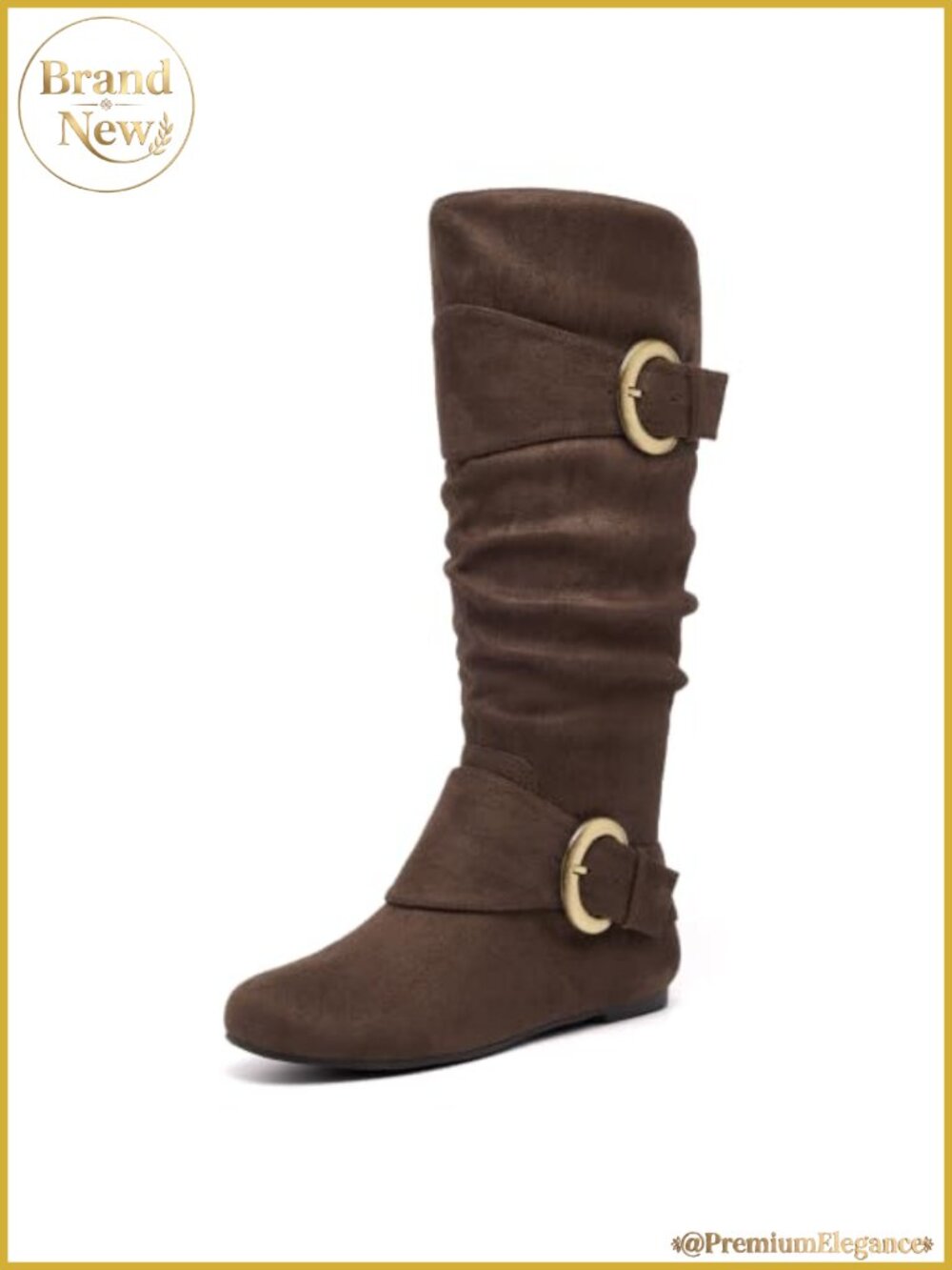 Women's Wide Calf Knee High Suede Boots Fuzzy Lining Side Zipper Buckle Slouchy